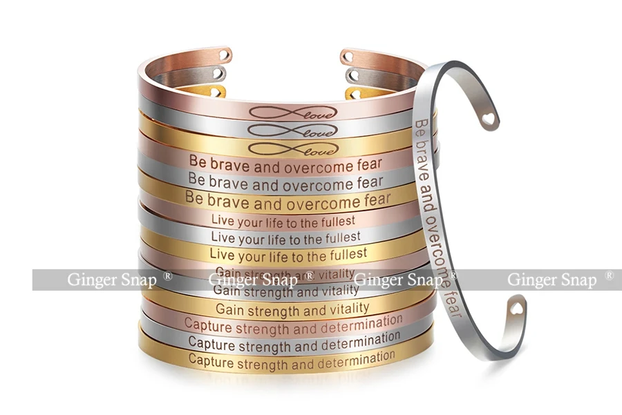 Серебро Золото Нержавеющая сталь браслеты положительный вдохновляющий браслет Выгравированные цитаты браслет с мантрой и манжета браслет для женщин