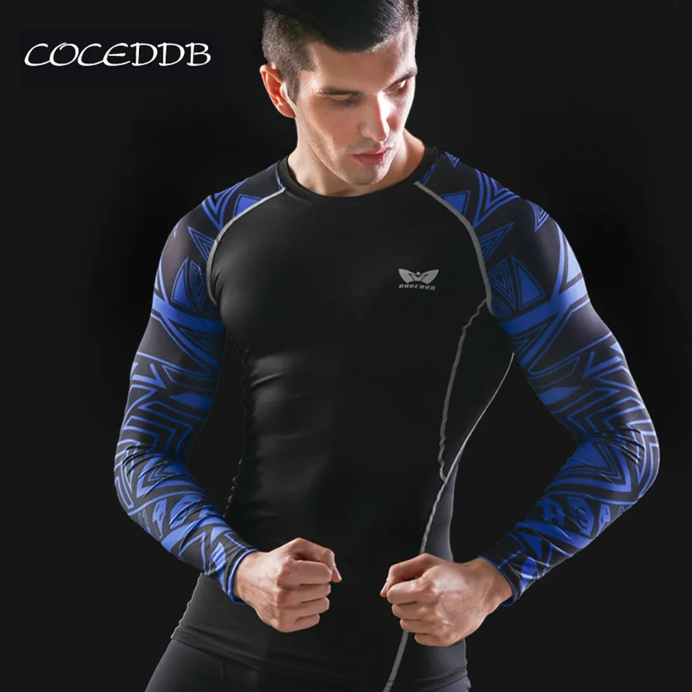 Mens Compression Shirts Bodybuilding Skin Tight Long Sleeves Jerseys