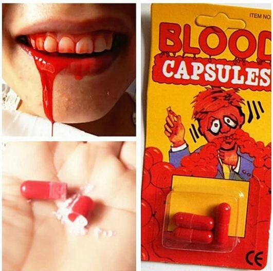 

2pack/lot Funny Blood Pill Trick Toys Whimsy Prop Vomiting Blood Capsule April Fool's Day Variety of Joke Toys