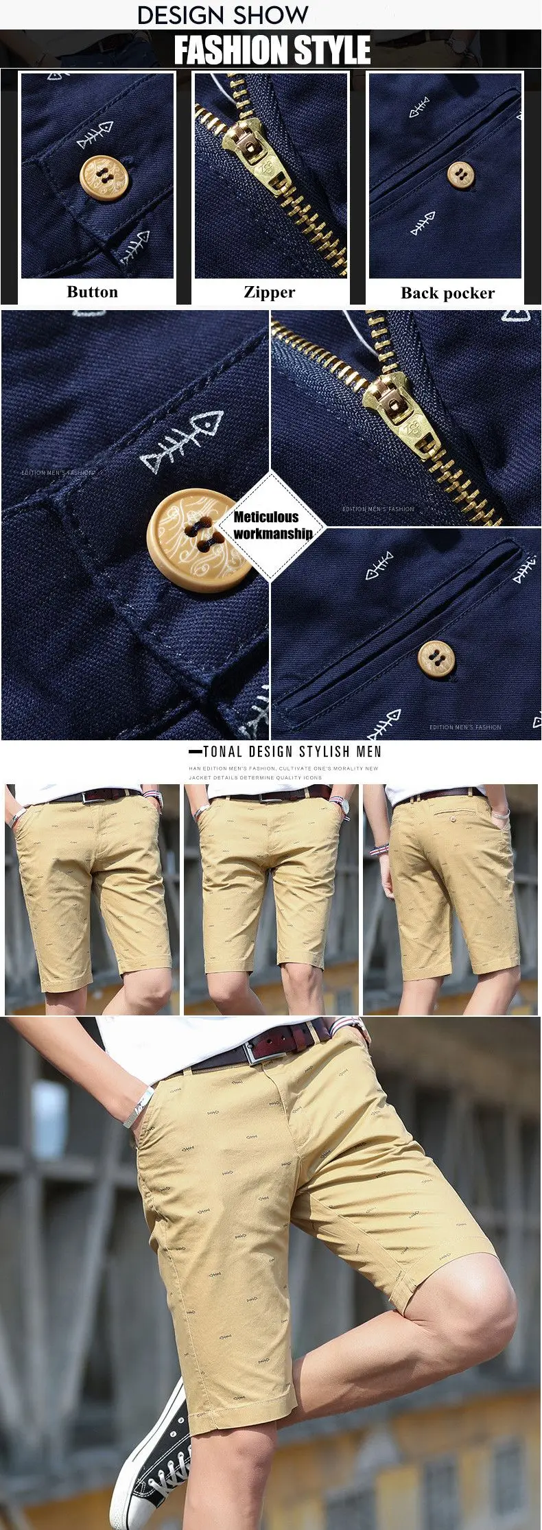 6 Colors Men's Casual Cotton Shorts Fashion Little Pattern Printted Sports Shorts 