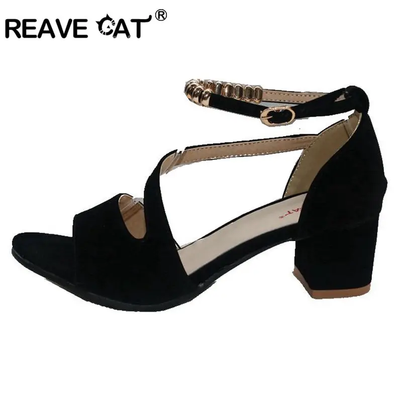 Женские босоножки из флока REAVE CAT летние туфли с пряжкой и бусинами черные красные