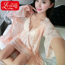 Для женщин Ночная рубашка сексуальные кружева с длинным рукавом пижамы рубашки халат платье комплекты сна Lounge брекеты юбка мини розовый M, L, XL XXL FY9161
