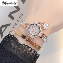 Mashali Brand 2017 Women Quartz Watch Stainless Steel Watches Shining Diamond Lady Dress Watch Wristwatches Lady Clocks