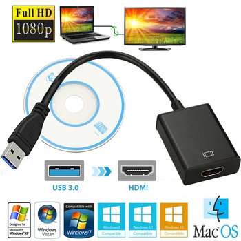 

1pc Audio Video Adaptor Converter Cable USB 3.0 To HDMI For Windows 7/8/10 PC 1080P Useful