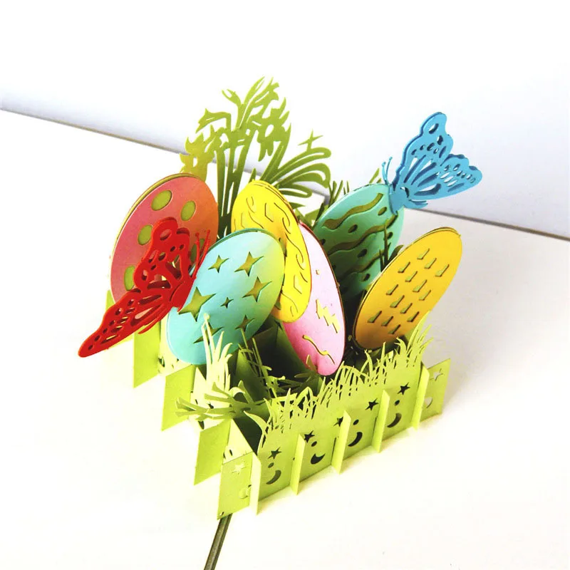  3D Laser Cut Handmade Carving Rainbow Butterfly Easter Eggs Paper Invitation Greeting Cards PostCar - 32793068891