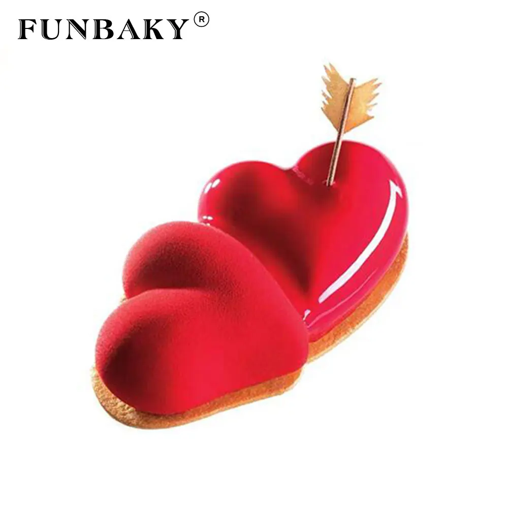 FUNBAKY большая силиконовая форма для торта в форме двойного сердца 3D сковорода