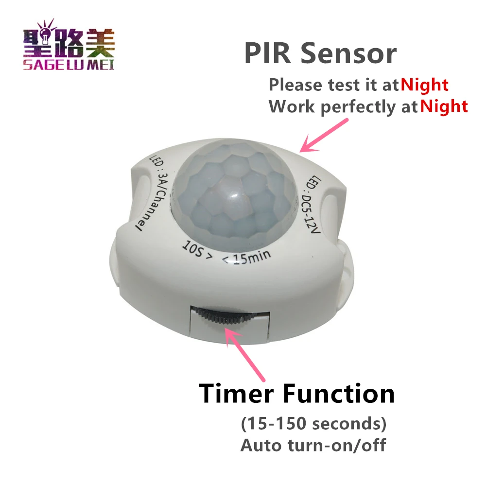 Датчик движения PIR, светильник, переключатель, DC5V-DC12V, детектор движения, активированный таймер, автоматический переключатель, светодиод включения/выключения, Ночной светильник, прикроватная лампа