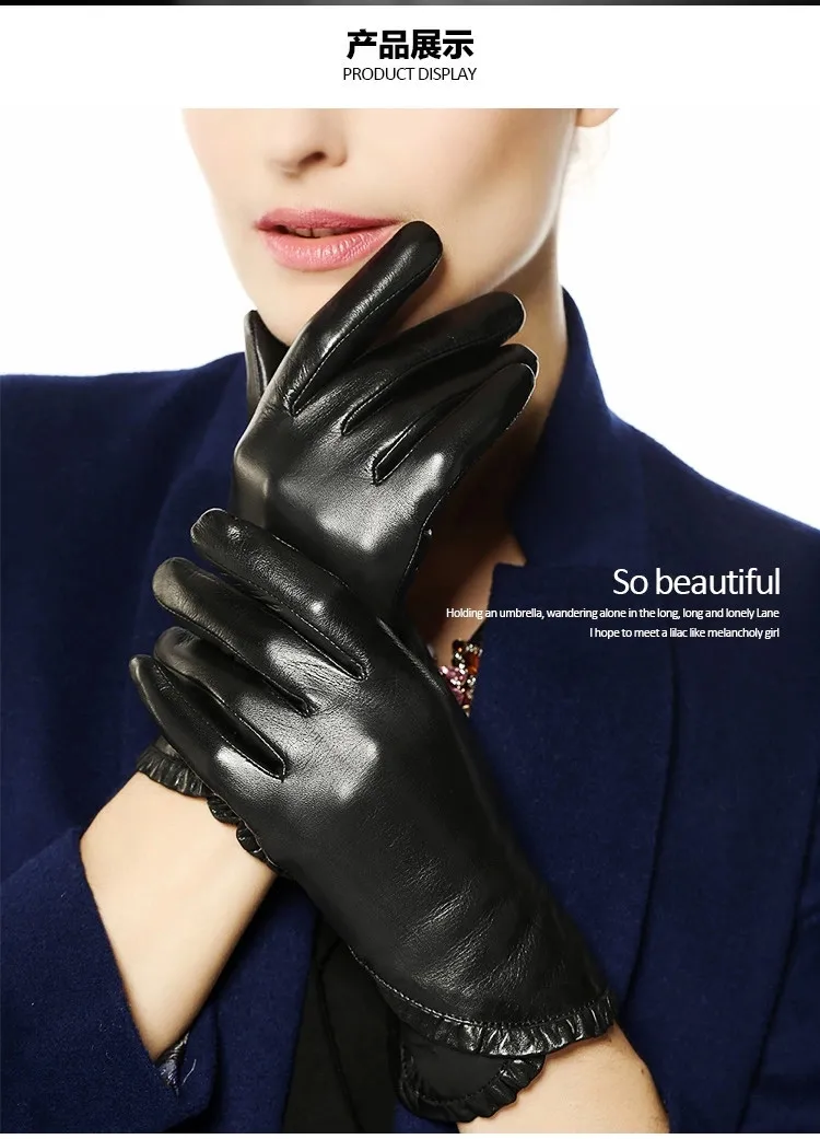 Осень-зима Для женщин из натуральной кожи перчатки Женская мода тренд козьей кожи теплой бархатной подкладке водительские перчатки L001NC