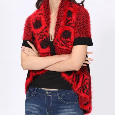 Новинка, осень и зима, горячая распродажа, короткий рукав, кардиган, вязаный, свободный, шаль, для девушек, толстое пальто, женский свитер - Цвет: Красный