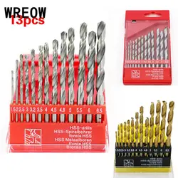 13PCS Drill Bit HSS High Speed Steel Titanium Coated Twist Drill Bit Set Round Shank Quick Change Woodworking Tool 1.5-6.5mm