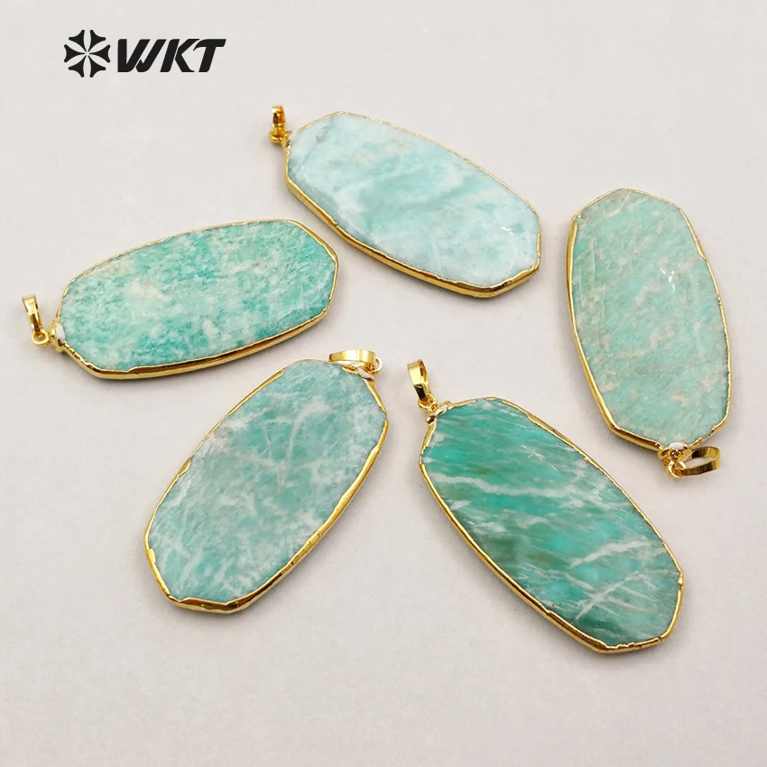 Feito sob Encomenda Pingente com Guarnição do Ouro Pingente para as Mulheres Atacado Atrativo Amazonita Pedra Hexagon Verde Luz Natural Wt-p1192 Wkt