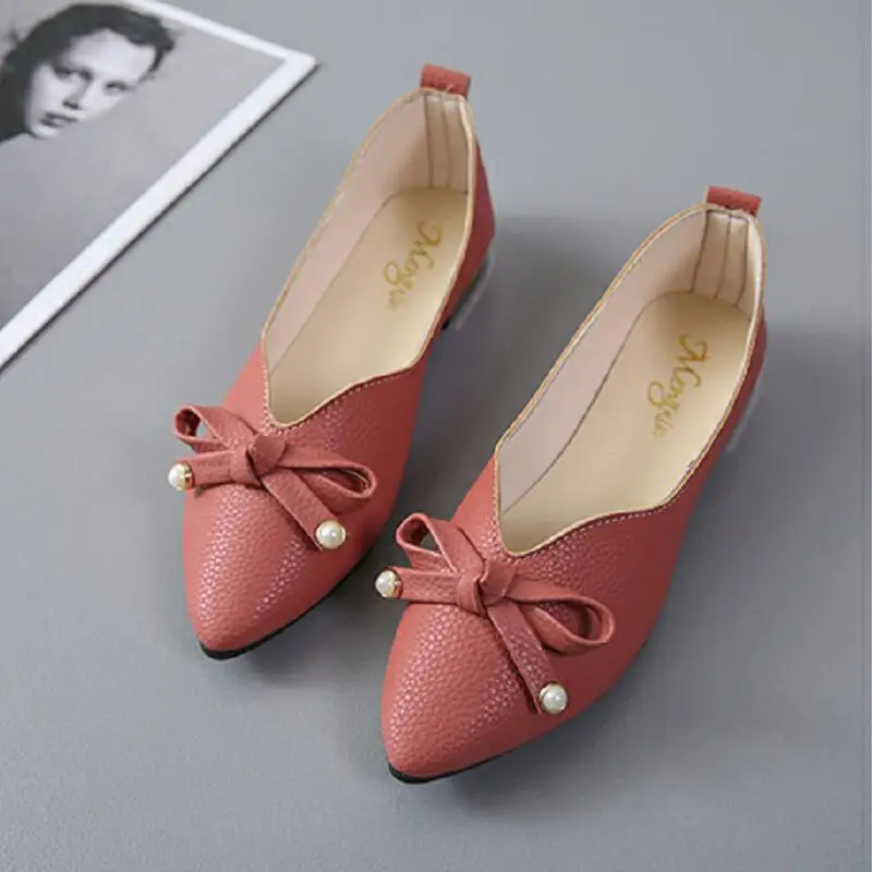 

Plus Size 35-40 New Design Women Pu Leather Causal Shoes Mother Loafers Moccasins Ballet Flats Bowtie Chaussure Femme White Shoe