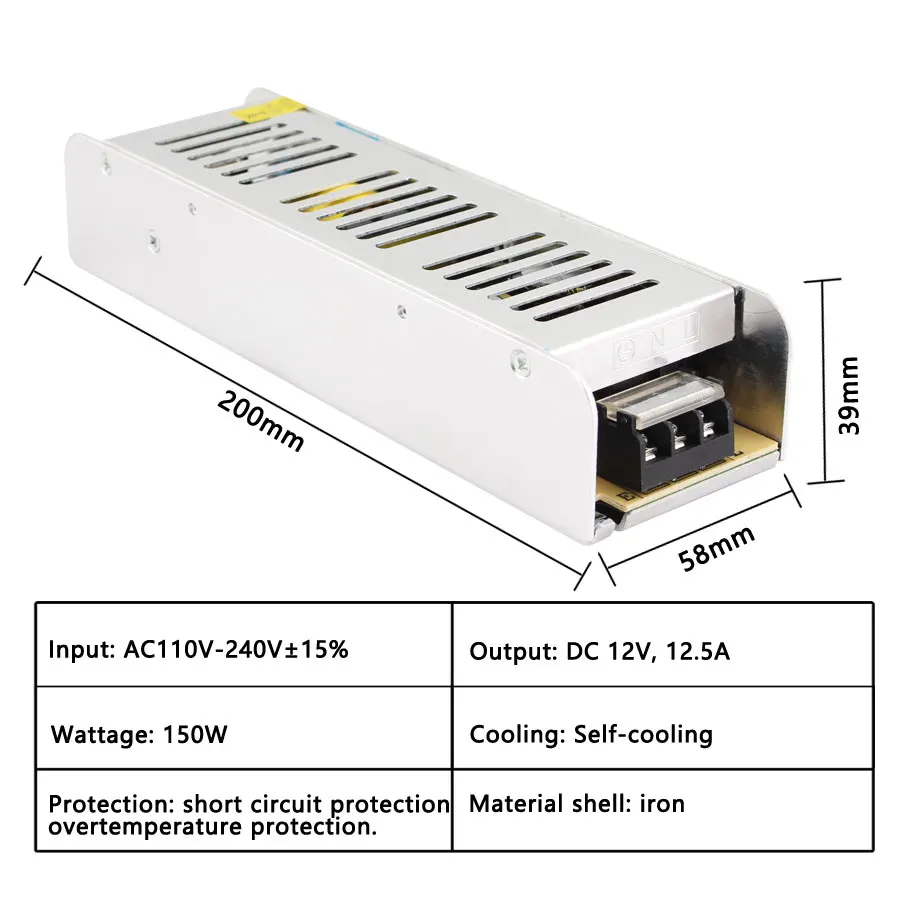 12 v светодиодный Питание 3 5 8,5 10 15 30 DC 12 V Светодиодный драйвер адаптер Освещение трансформаторы 36 W 60 W 120 W 150 W 180 W 200 W 240 W 360 W