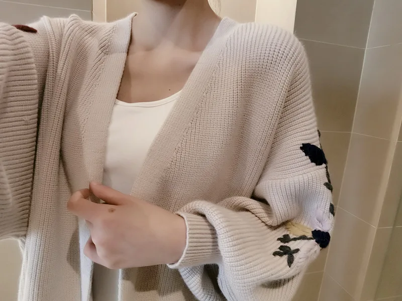 HIGH QUALITY 2018 Autumn Winter Fashion Women Long Sleeve Cardigan Floral Sweater Womens Knitted Female Cardigan Femme SW573