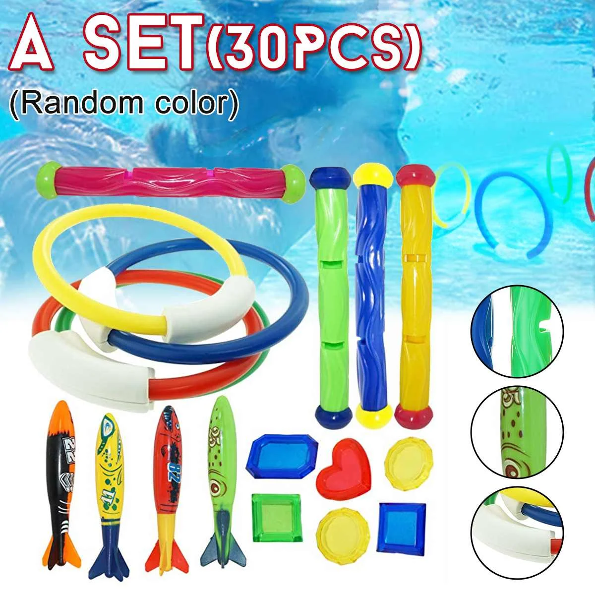 

4/18/26 PCS Summer Playing Swimming Pool Throwing Diving Toys Underwater Rings Diving Circle Set Multicolor Game Beach Toy