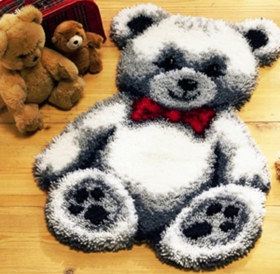 

JCS-CROSS STITCH Unfinished Crocheting Rug Yarn Cushion Embroidery Carpet Cartoon Bear DIY Mat Needlework Kit Latch Hook Rug Kit