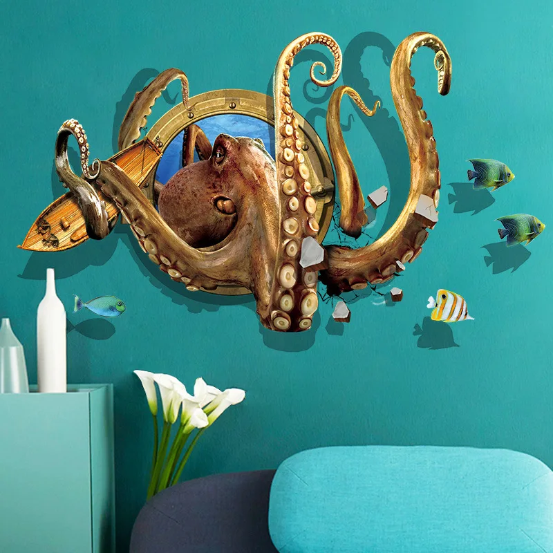 3D large octopus wall sticker decals boys kids home living room bedroom