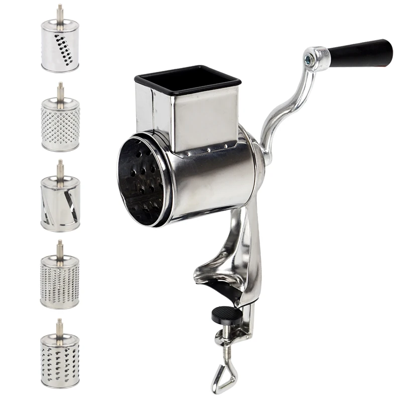 

Multi functional kitchen rotary nut & cheese grater vegetable shredder fruits slicer with 5 drums kitchen chopper