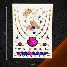 Sexy Mermaid Design Gold Metallic Tattoo Choker Shell Necklace Fake Jewelry Body Art Waterproof Temporary Tattoo Sticker PYS-111