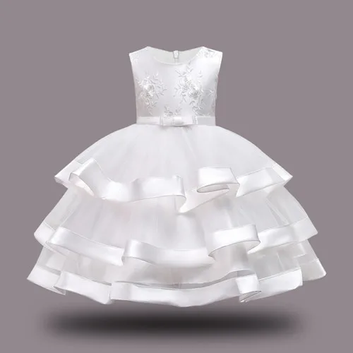 Детская одежда, платья с цветочным принтом для девочек, платье с вышивкой для маленьких девочек на день рождения, детское рождественское бальное платье принцессы на свадьбу - Цвет: Белый