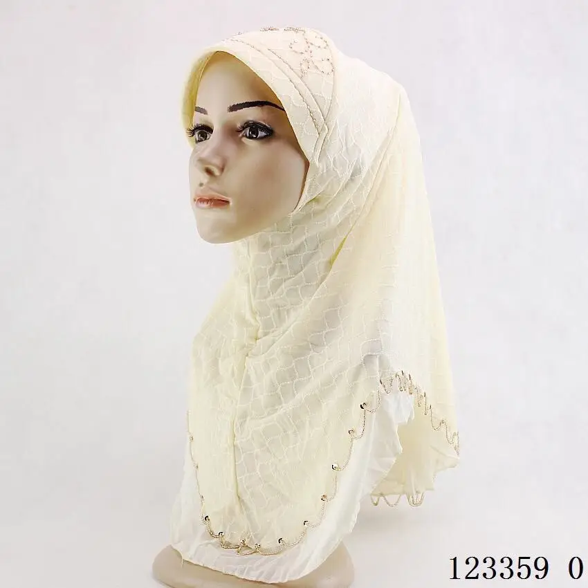 Beaded flower sequin hijab muslim neck covered hijabs Double layer