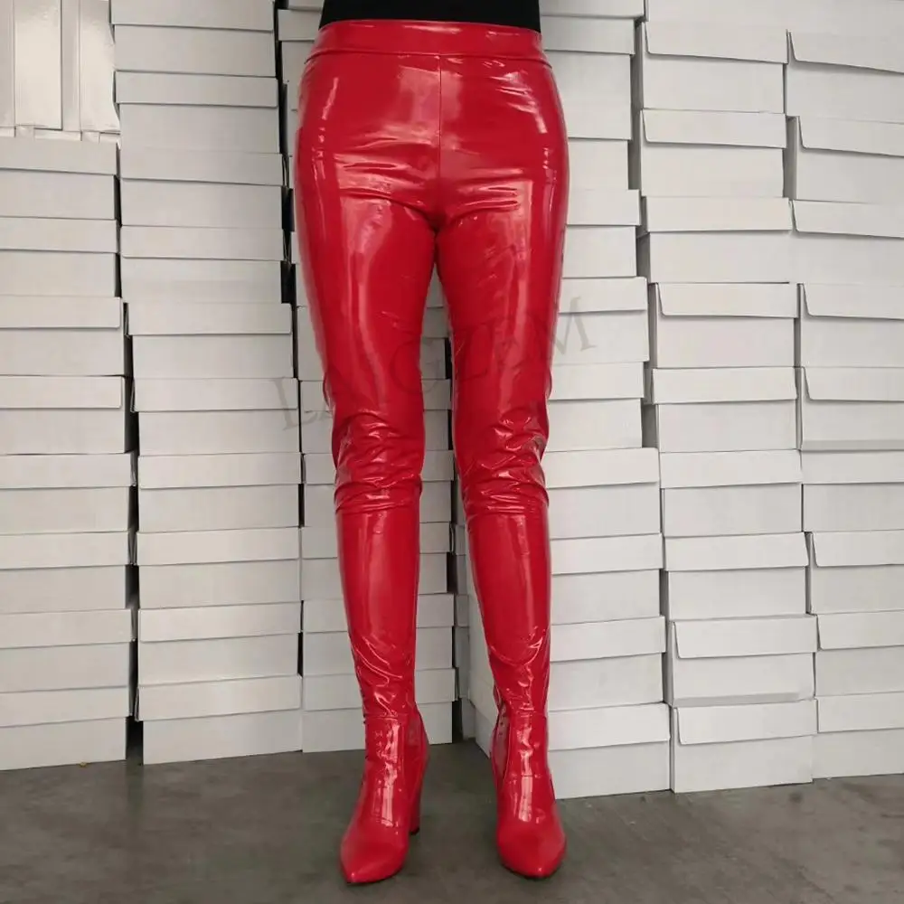 LAIGZEM Women Pants Boots Pointy Toe ChunkyStiletto Heels Boots Pantyhose Sock Stretchy Ladies Two in One Shoes Big Size 34-47