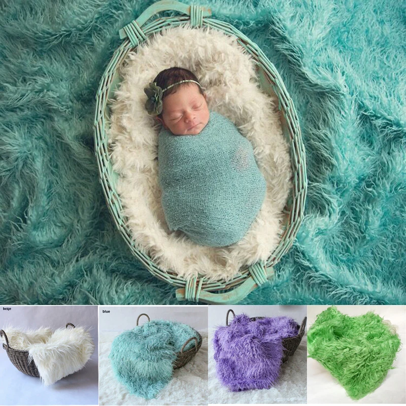 Newborn Photography Props Blankets Soft Long Fur Basket Filler.Baby