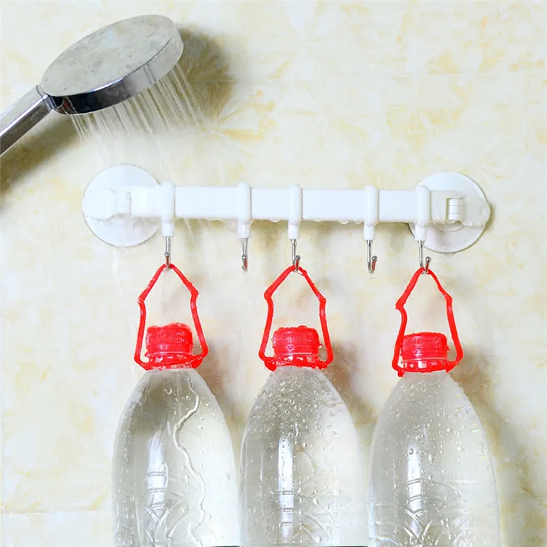 Rustproof Vacuum Suction Cup Hook Waterproof Bathroom Kitchen Corner Towel Hanger with 5 Stainless Steel Hooks (2)