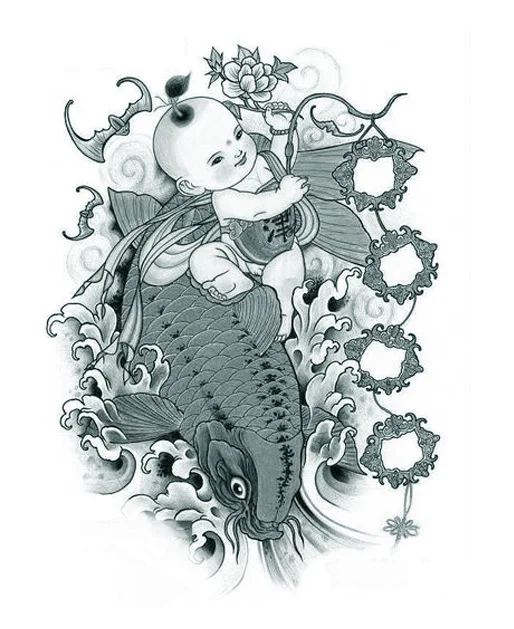 Temporaire Tatouage Bebe Avec La Carpe Temporaire Enfants De Tatouage Chinois De Bon Augure Symbole Autocollant Ax 104 Aliexpress