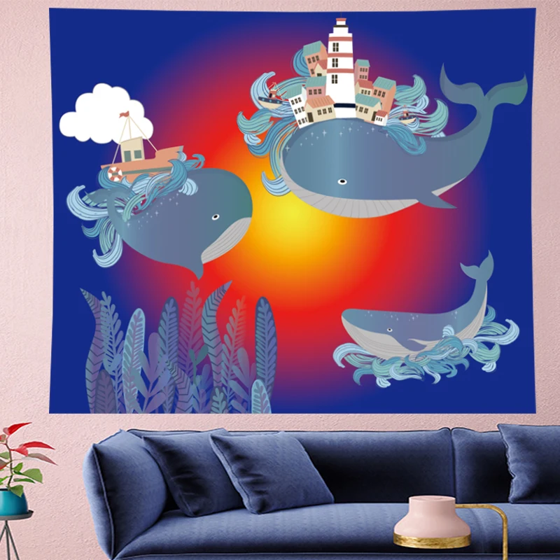 

GN.PAPAYA Cute Jellyfish cartoon wall hanging Children's room wall hanging Underwater World kids room tapestry Home Decor
