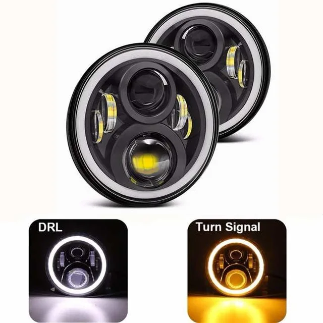  2X 7 Inch Round LED Headlights Projection Headlight Kit for Jeep Wrangler JK TJ LJ lada niva 4x4 su - 32964779315