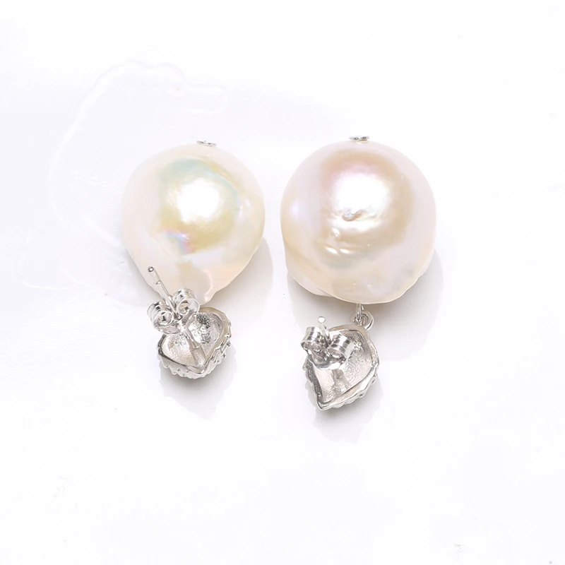 Baroqueonly Bohemia style 925 sterling silver earrings natural irregular Pearl drop Earrings Gifts for woman EAZ