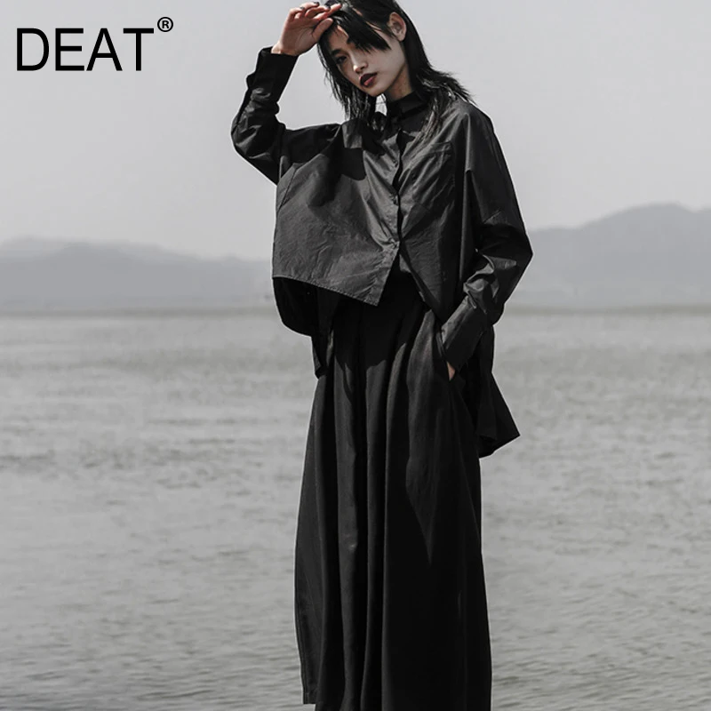 

[DEAT] 2019 New Spring Summer Lapel Long Sleeve White Loose Oversize Irregular button big size Shirt Women Blouse Fashion JS921