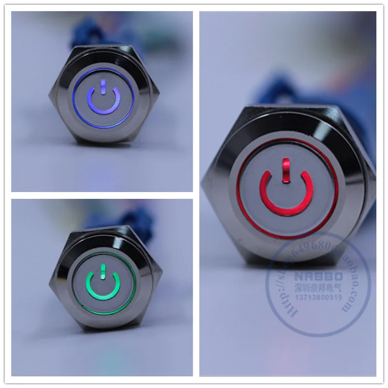 1pcs packing 12mm reset push button switch illuminated switch power symbol head led lighting metal switch
