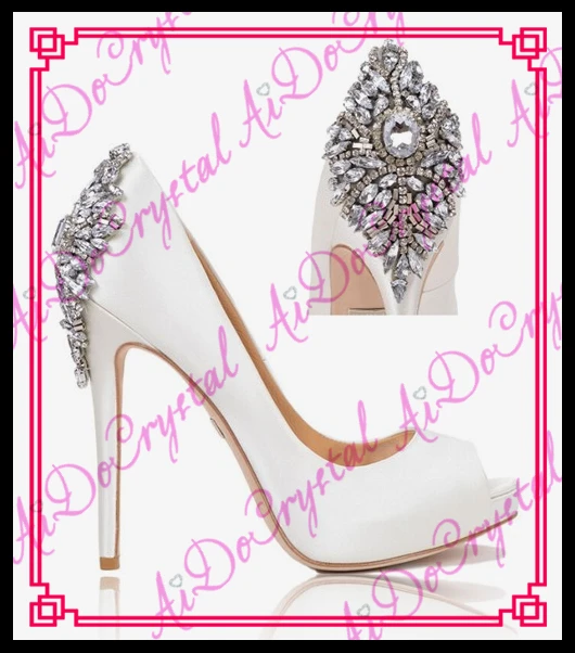 Aidocrystal Elegant White Ivory Diamond High Heel Wedding Open toe font b Shoes b font 5