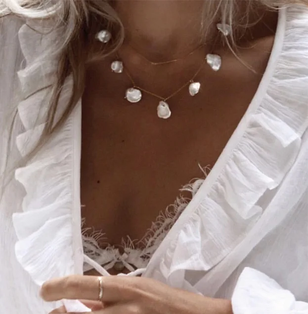 ZA Cute Sweet Pearl Tassel Choker Necklace Collar Statement Geometric special-shaped Pearl Pendant Necklace Women Jewelry