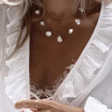 ZA Cute Sweet Pearl Tassel Choker Necklace Collar Statement Geometric special-shaped Pearl Pendant Necklace Women Jewelry