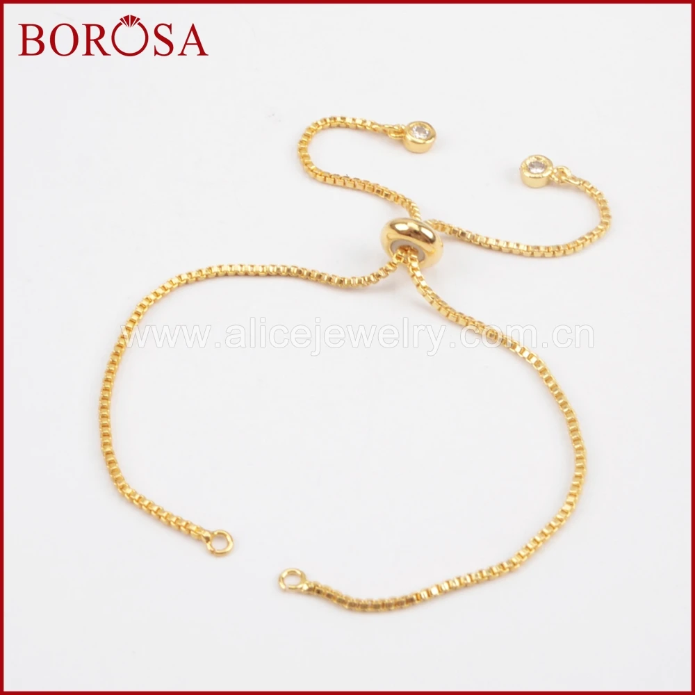 

BOROSA 20PCS CZ Micro Pave Box Chain Gold Silver Black Rose Gold 10'' Extend Adjustable Chain Bracelet DIY Jewelry PJ072
