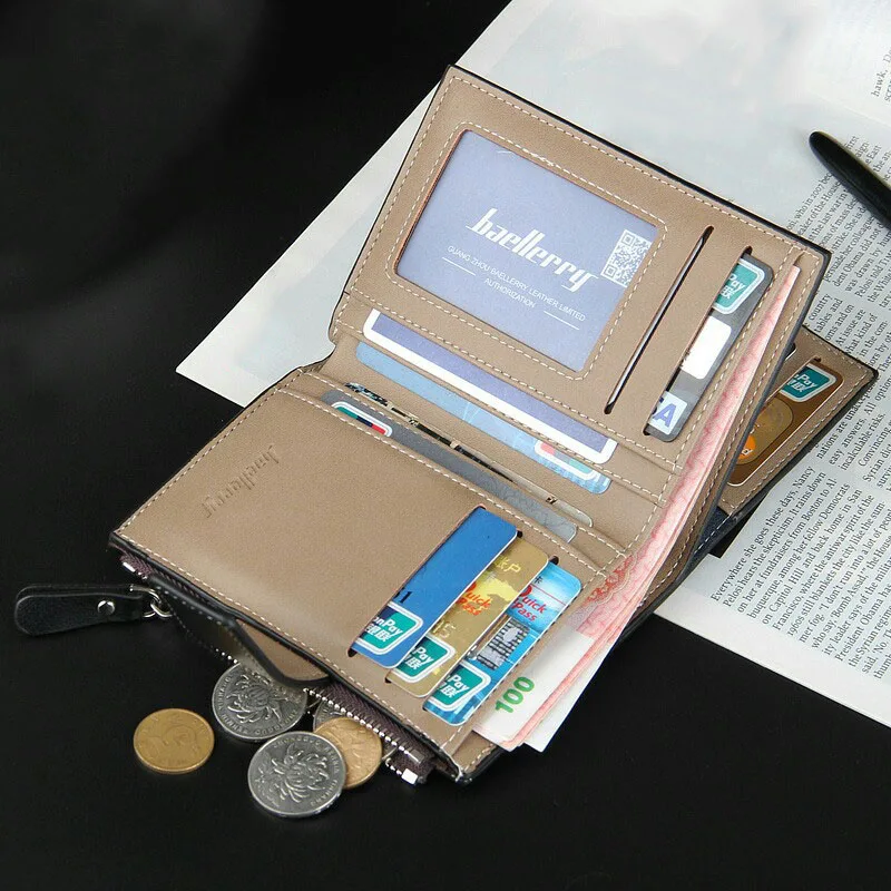 

Men PU Leather Wallet Purse Mini Male Zipper Small Short Buckle Wallets MUG88