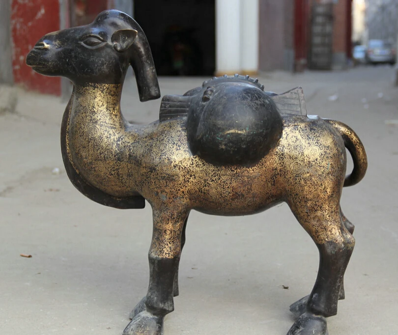 

Fast shipping USPS to USA S2184 Chinese Bronze animal Auspicious camel llama luggage Statue sculpture