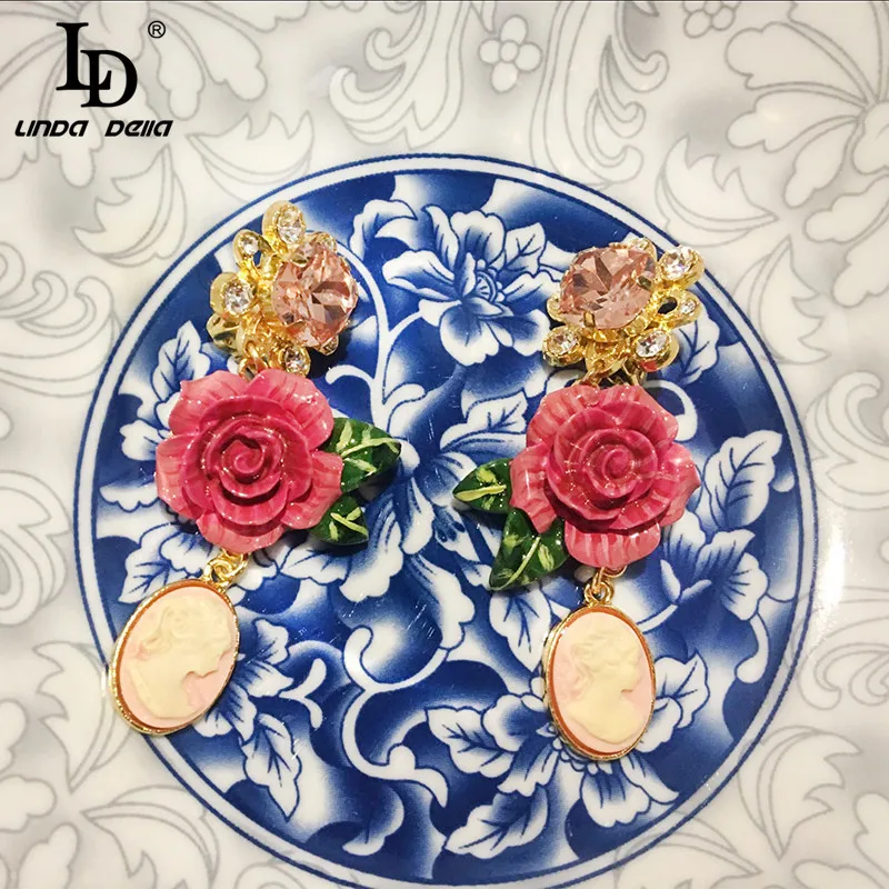LD LINDA DELLA 2018 New Fashion Women Earrings Crystal Accessories Elegant Rose Flower Clip Earrings LD LINDA DELLA 2018 New Fashion Women Earrings Crystal Accessories Elegant Rose Flower Clip Earrings