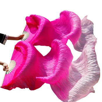 

New Arrival Women Costume Bamboo Long Silk Fans Veils Silk Fan Handmade Colorful Belly Dance Fan rose+light rose+pink