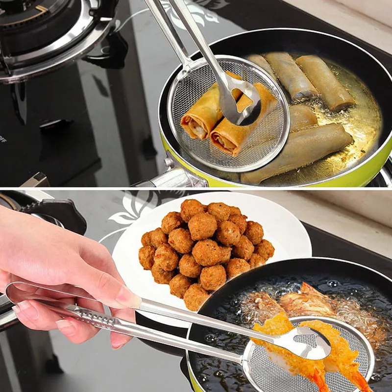 Convenient Multi-functional Filter Spoon with Clip Food Oil-Frying BBQ Filter Stainless Steel Clamp Strainer FBE2