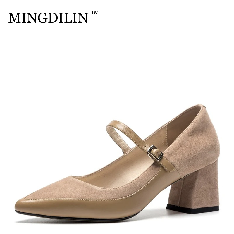 

MINGDILIN Women Pumps Fashion Pointed Toe Natural leather Buckle High Heels Shoes Spring Summer Wedding Shoes Woman Party Pumps