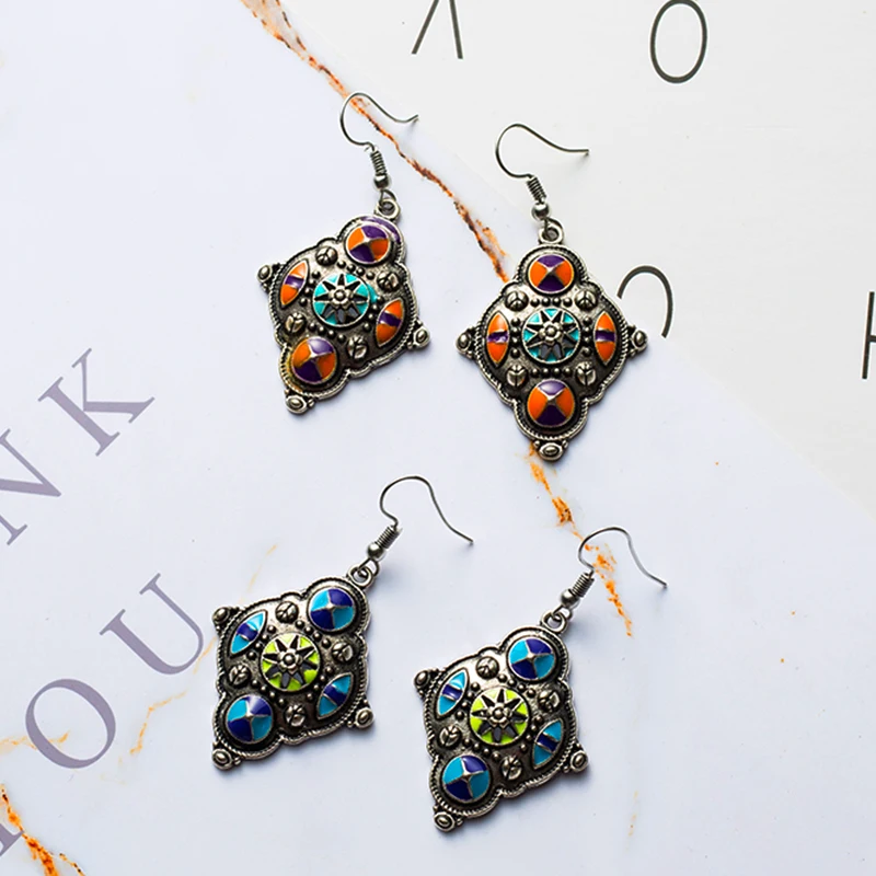 

Fashion trendy statement earring Colorful Metal drip oil flower dangle earrings for women Charming party jewelry gifts 2019