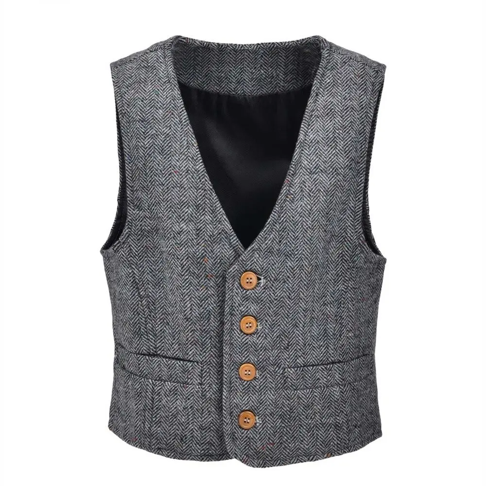 

JANGOUL Herringbone Wool Tweed Boy's 4 Button Casual Suit Vest V Neck Kids Vests Baby Infant Toddler Child Youth Waistcoat 068