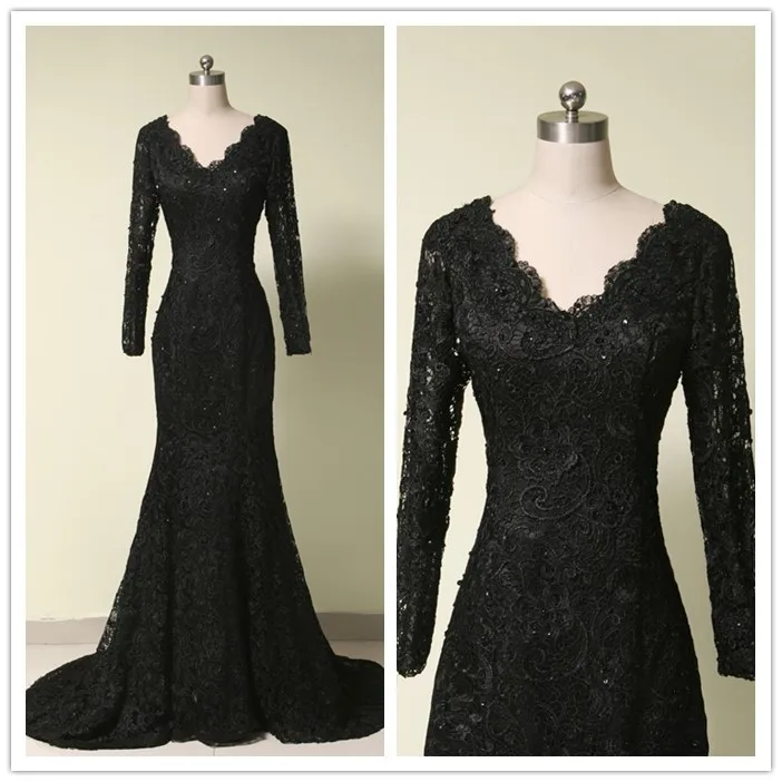 Black Lace Mermaid Evening Gown 