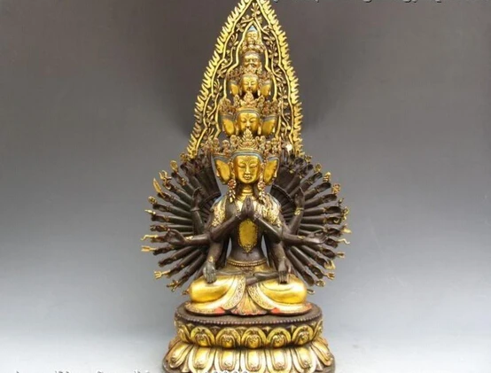 

S0135 23"Tibet Bronze Gild Eleven-faced 1000 Arm Avalokitesvara Kwan-Yin Buddha Statue D0318