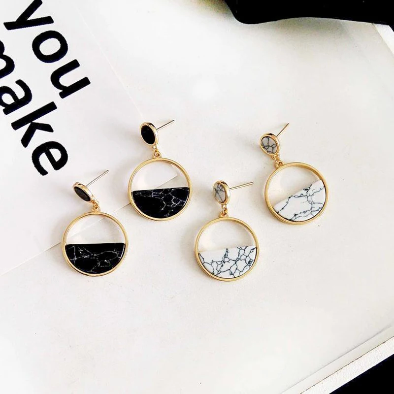 Aretes de mujer Bijoux Femme Round Beautiful Aesthetic Marble Exquisite Vintage Geometric Handmade Drop Earrings 2018 | Украшения и