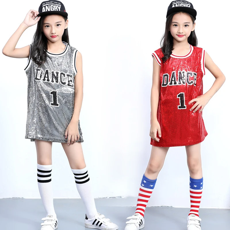 

Children stage Dance wear Kid Hip-hop hip hop Jazz Dance costume sequins Modern dress Clothing Girl Cheerleading sock